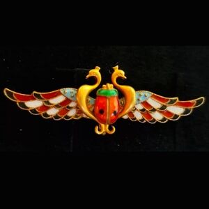 Carter & Gough 14K Gold Antique Egyptian Revival Enamel Winged Scarab Brooch